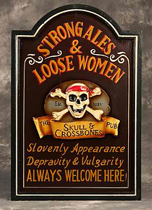 Skull and Crossbones Wooden Bar Sign